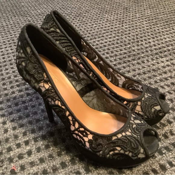 Mix No.6 women’s black lace peep toe platform stilettos pumps heels 8 - Picture 1 of 7